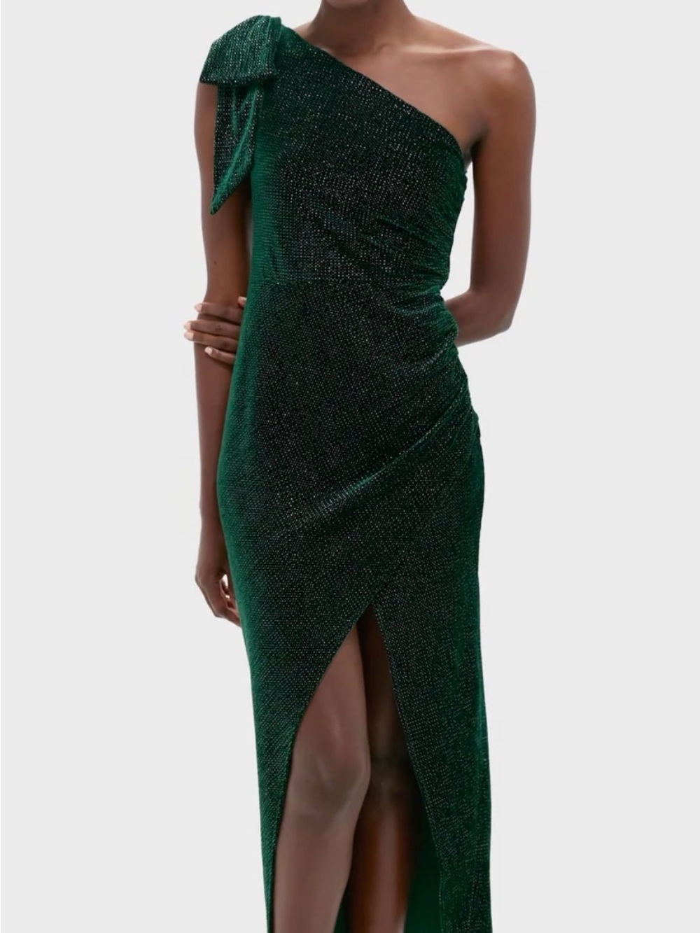 NWT Tuckernuck One-Shoulder Dark Green Evening Dress with Bow Accent